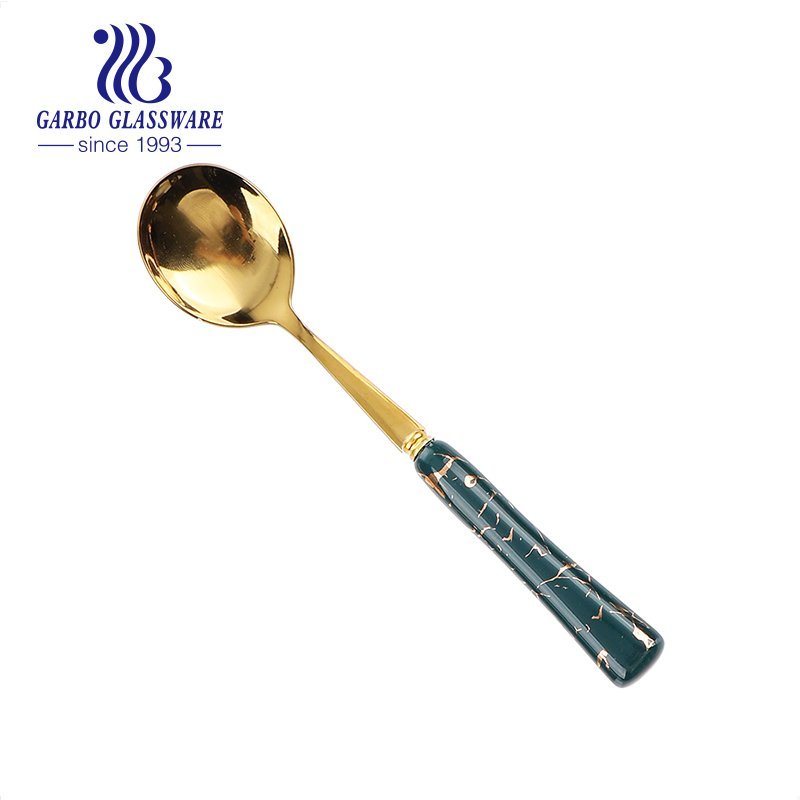 Golden plating 410 stainless steel material spoon with elegant ceramic handle