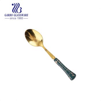 Golden plating 410 stainless steel material spoon with elegant ceramic handle