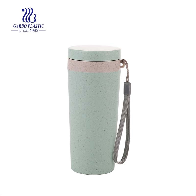 300ml high-quality green plastic outdoor sporting glass bottle with portable string