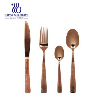Rose Gold Plated Woven Pattern Flatware Set with Mirror Polished