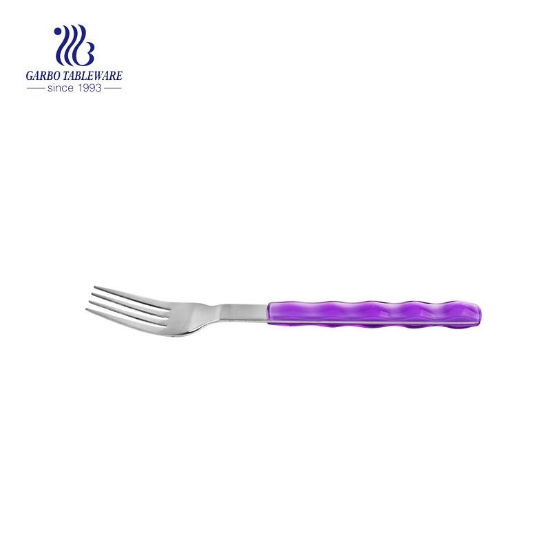 Portable utensils mirorr polished stainless steel dinner fork with green PP handle fruit fork flatware