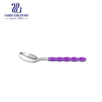 Purple color plastic handle 430 stainless steel material dinner tea spoon