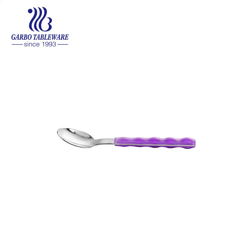 Purple color plastic handle 430 stainless steel material dinner tea spoon