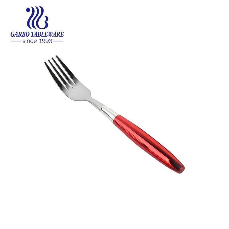 Portable utensils mirorr polished stainless steel dinner fork with green PP handle fruit fork flatware