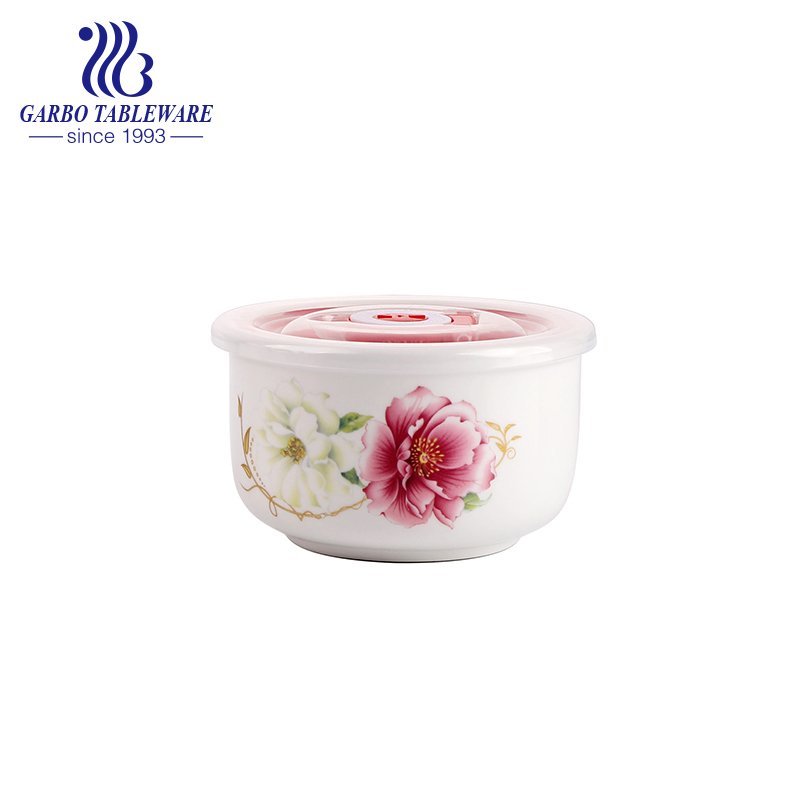 High quality 3pcs ceramic bowl set with plastic lids for wholesale