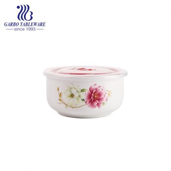 New bone china ceramic food container bowl with plastic lid for wholesale