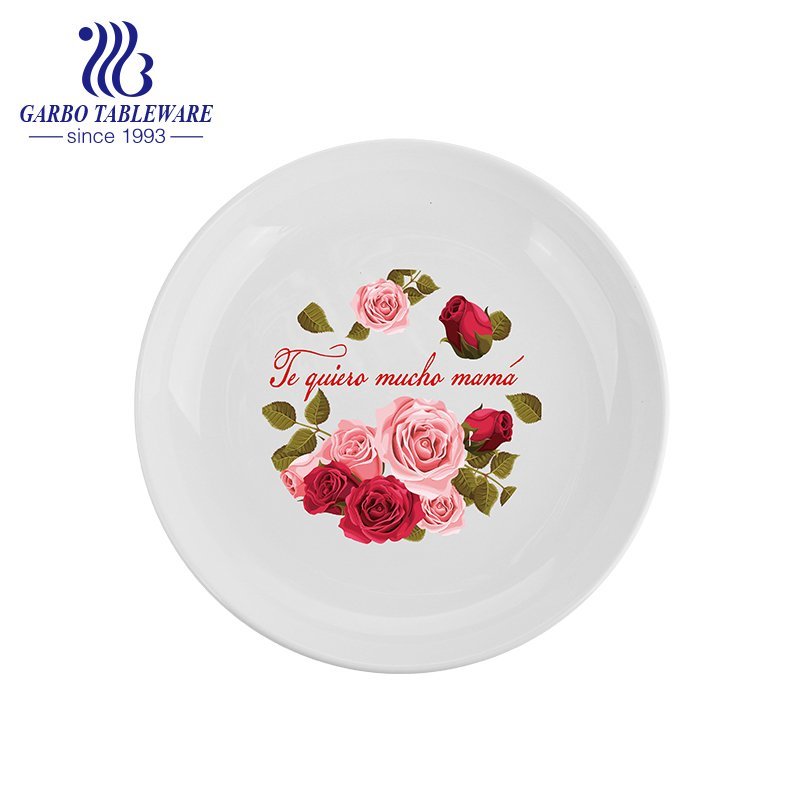 Wholesale cheap custom OEM flower design dinner serving plain 9inch porcelain dinner plate