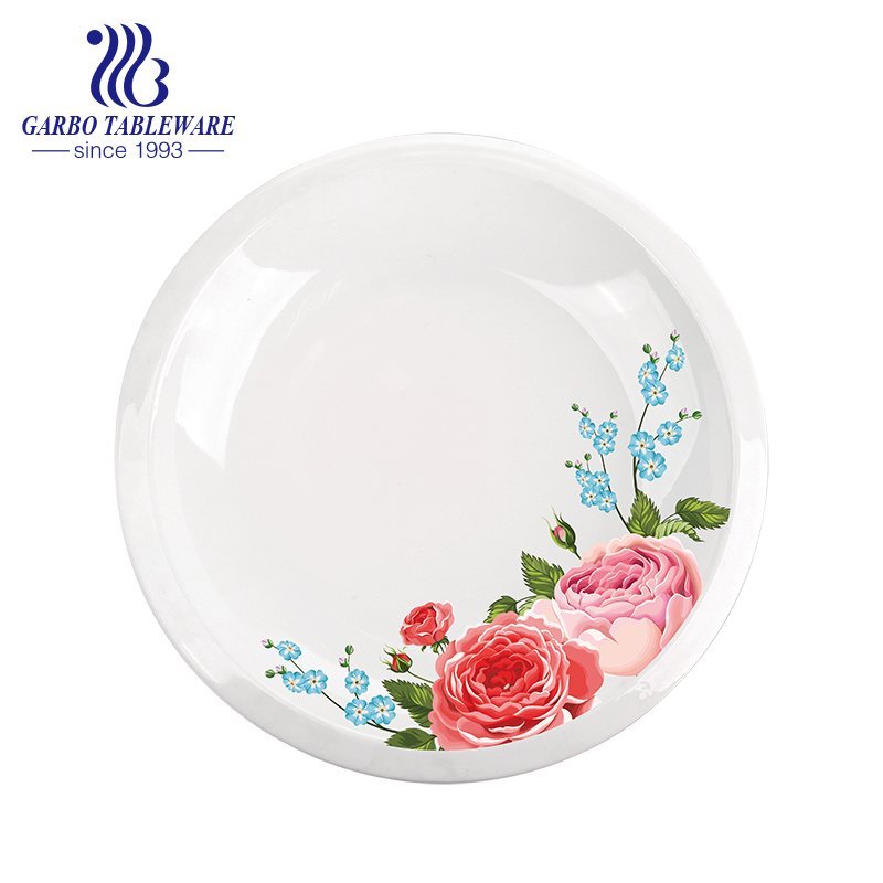 Placa de cena de cerámica del hotel elegante blanco puro grueso barato de la fábrica con la etiqueta de la flor