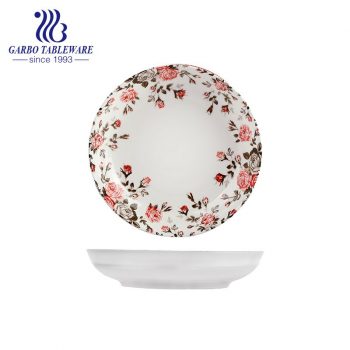 Plato de postre de cerámica llano redondo esmaltado flor elegante barata de la fábrica 7inch