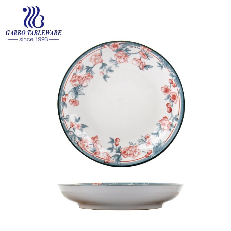 Wholesale China factory cheap porcelain dinnerware under glazed flower 7inch round ceramic plate