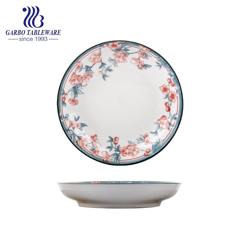 China factory custom glazed flower design plain round 7inch ceramic dinner dish