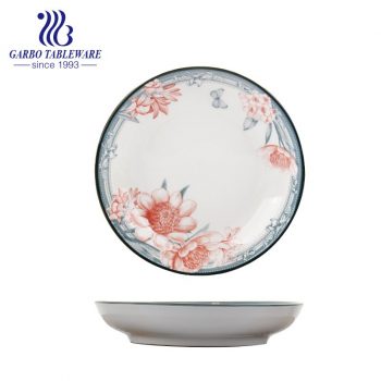 China factory custom glazed flower design plain round 7inch ceramic dinner dish