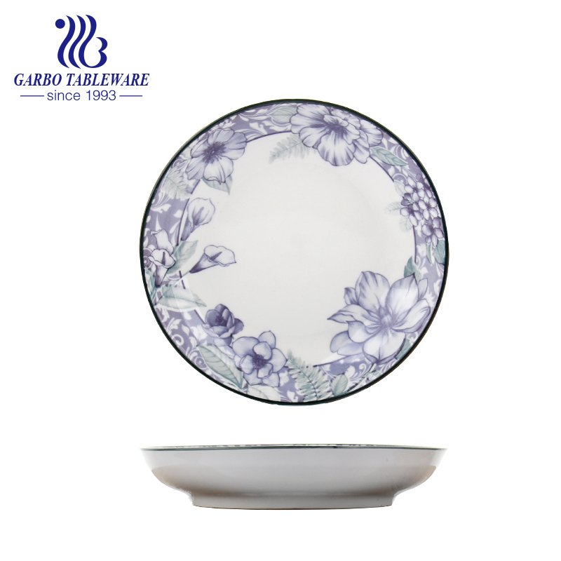 Servicio de mesa barato de la porcelana de la fábrica al por mayor de China debajo de la placa de cerámica redonda esmaltada de la flor 7inch