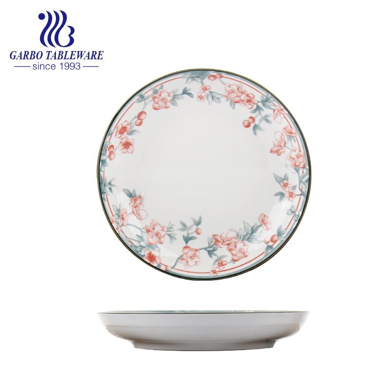 China factory cheap OEM flower printing food grade plain 8inch porcelain dinner plate