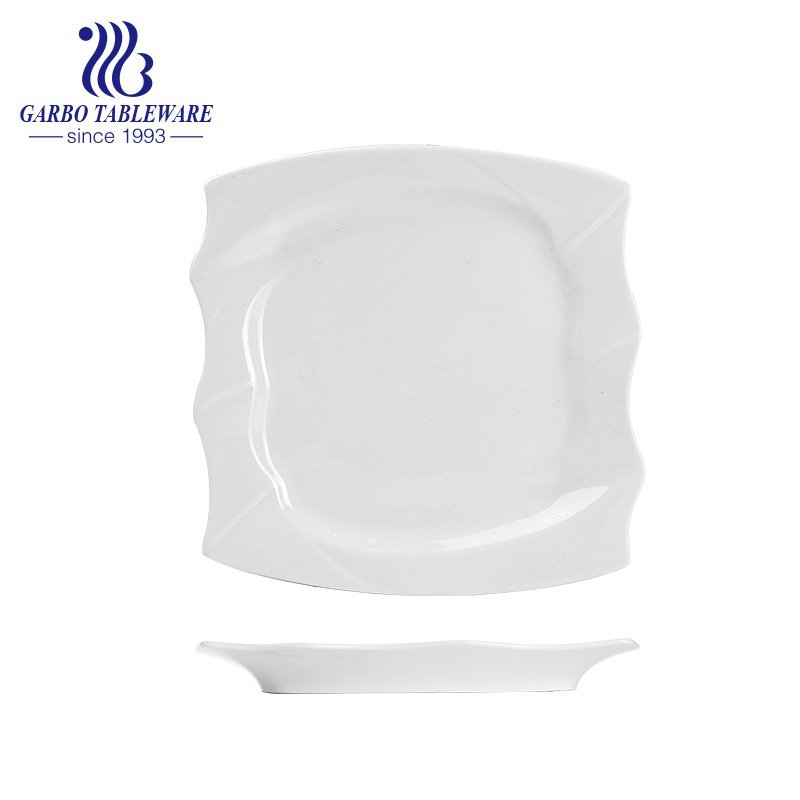Factory cheap hotel restaurant serving tableware elegant white flat hexagon 10inch porcelain plate dish