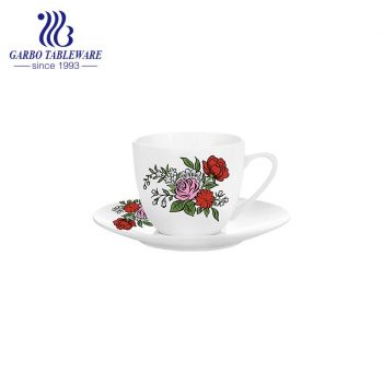 Juego de taza y platillo de café pequeño con calcomanía de diseño rosa