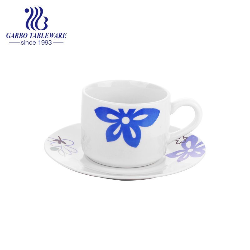 Rose design decal small coffee cup and saucer set
