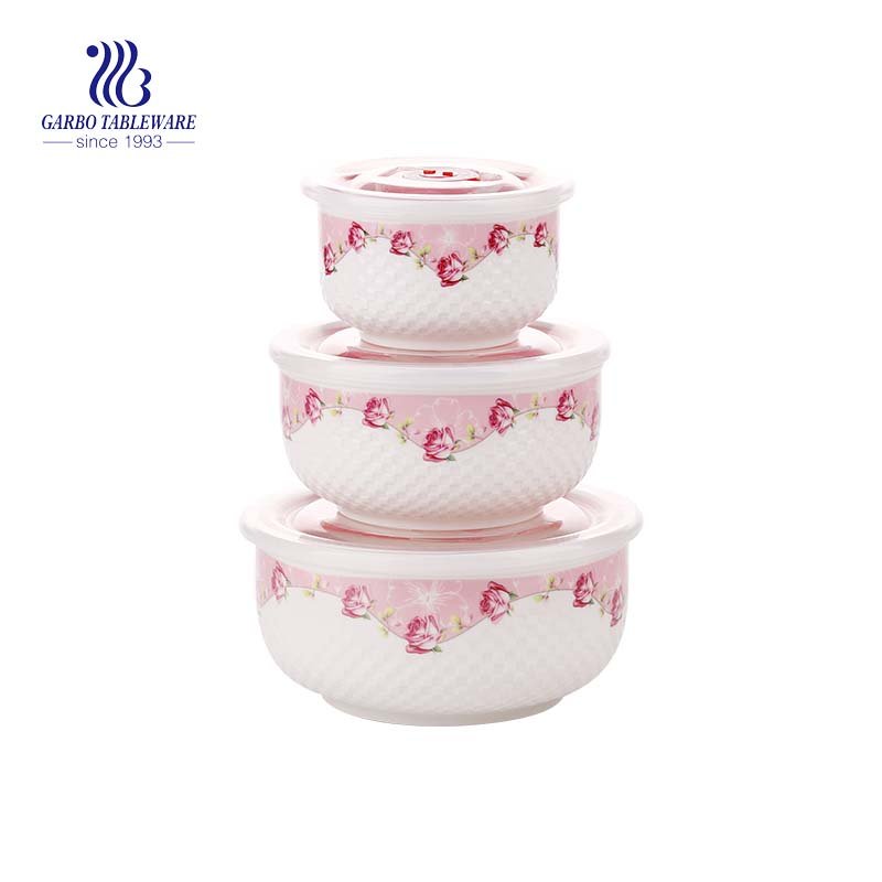 Hotsale 290ml new bone china bowl ceramic food container with plastic lid