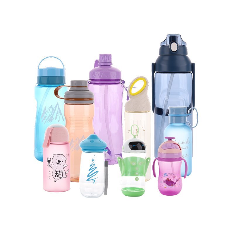 300ml Purple Color Plastic Water Bottle with A Plastic Straw for Children