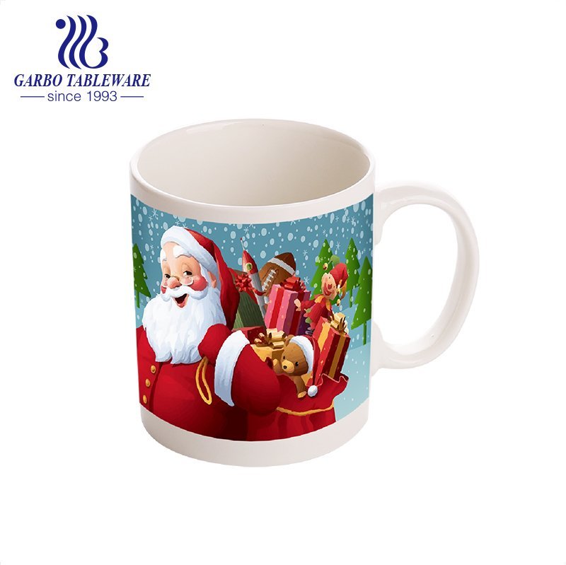 High white porcelain water drinking mug with special green handle ceramic cup for wholesale