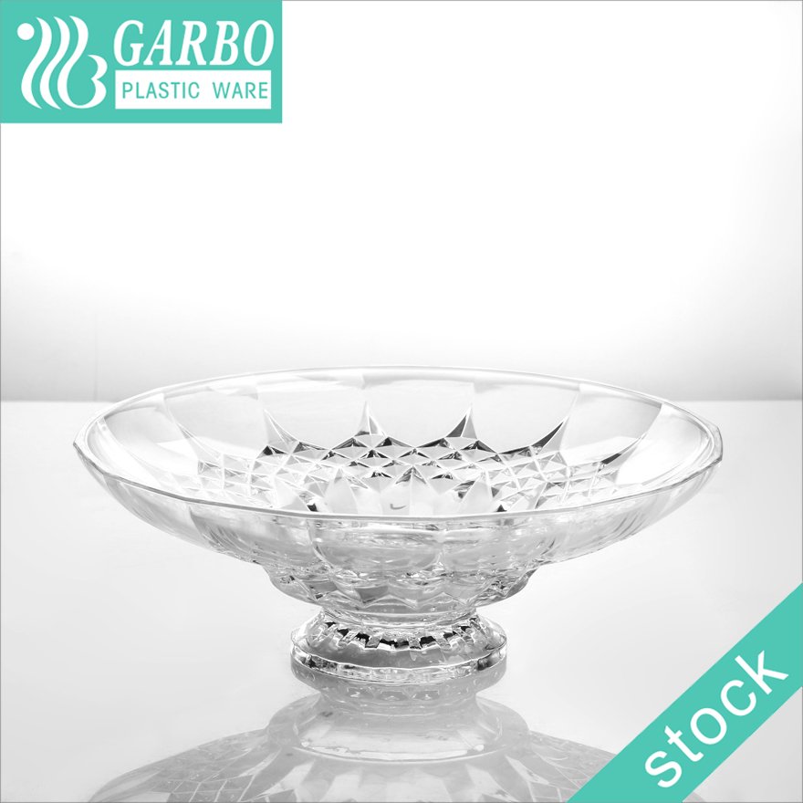 30cm Big Size Round Footed Plastic Cake Serving Plate with Elegant Embossed Design