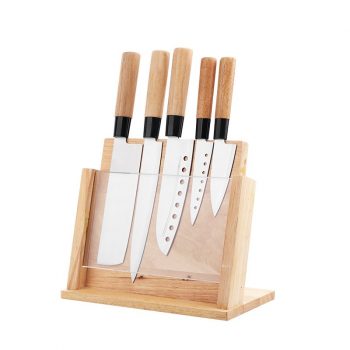 FOB 5PCS Juego de cuchillos de cocina de acero inoxidable profesional 420 pulido espejo con mango de madera