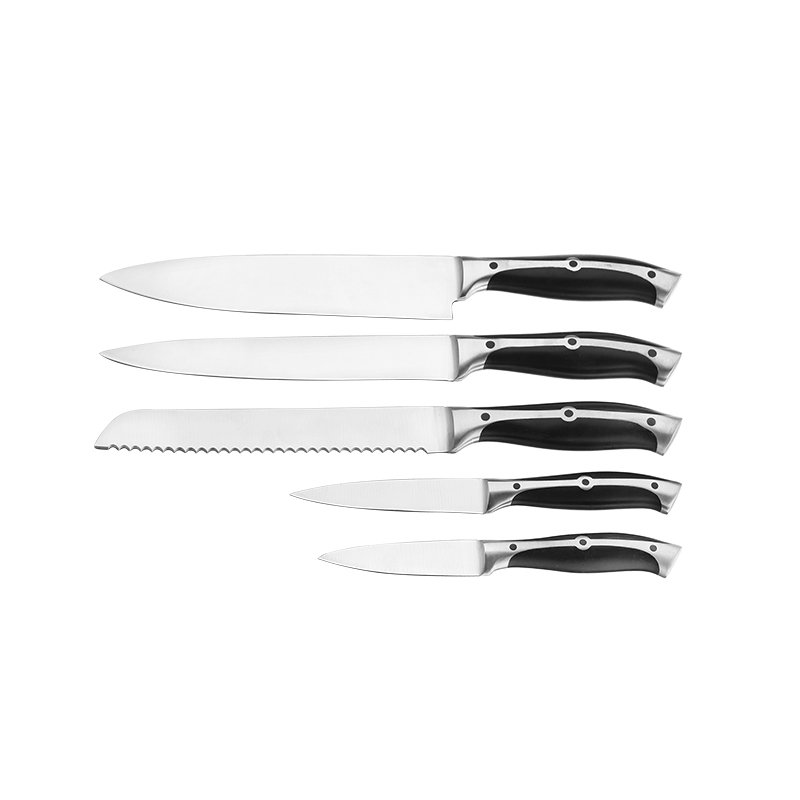 FOB 5PCS Mirror Polished Professional 420 Material Stainless Steel Kintchen Knife Set With Wooden Handle