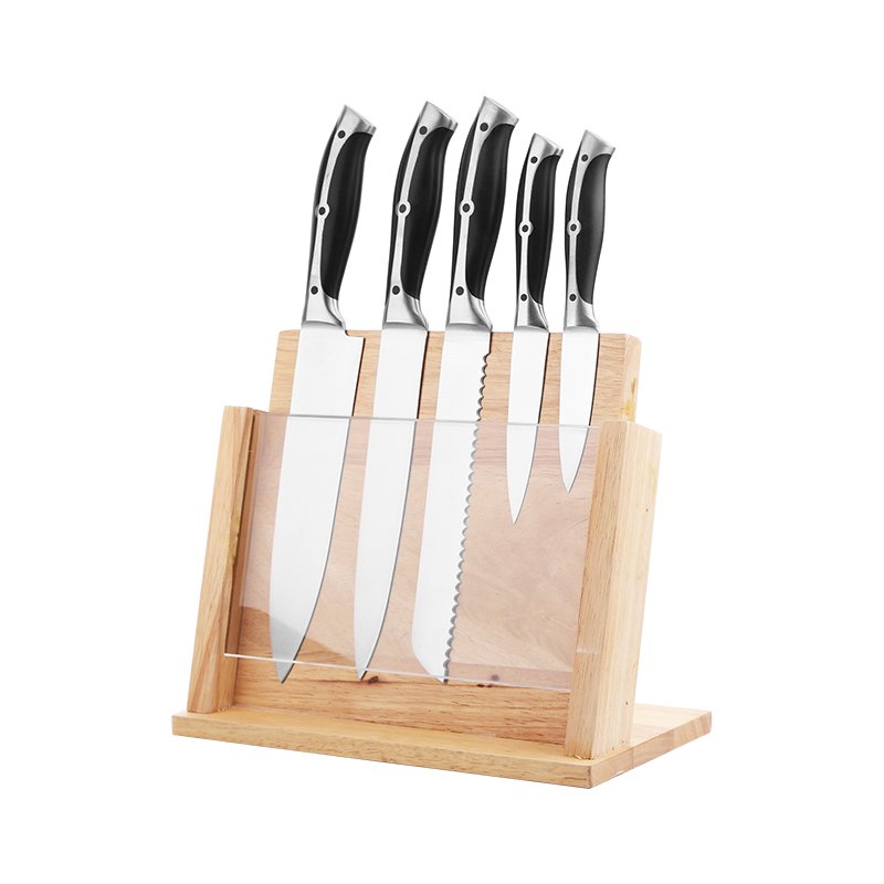 FOB 5PCS Mirror Polished Professional 420 Material Stainless Steel Kintchen Knife Set With Wooden Handle
