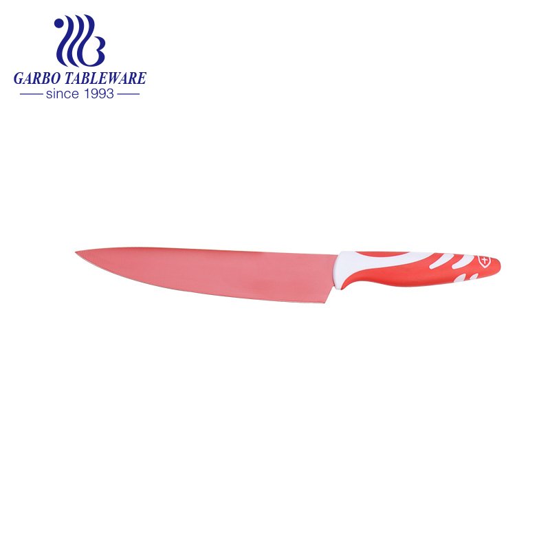 Faca de chef mais vendida de máquina prensada em spray cor logotipo personalizado profissional 7 peças de faca de cozinha com cabo em PP colorido para uso na cozinha