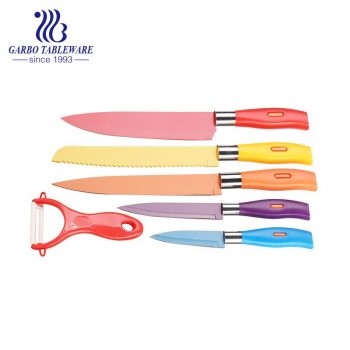 Amazon Hot Selling Environmental Friendly Core Kitchen Perfect Chef Knife 6PCS Best Kitchen Knife Peeler Set With Colorful PP Handle For Home Usage