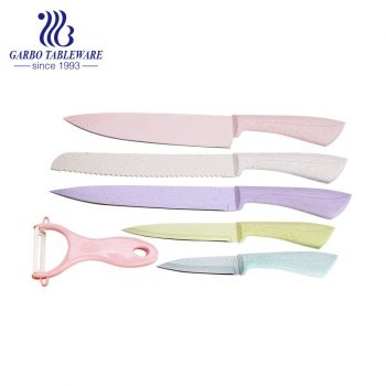 Modestil Hochwertiges Weizenstroh Sicheres Obstmesser China Großhandel Umweltfreundlich 6PCS Küchenmesser Schäler Set Für Zuhause Hotelgebrauch