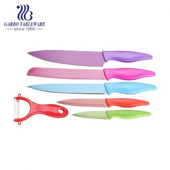 Fábrica da China Atacado Faca de Vegetais de Qualidade Superior Pacote Personalizado 6 PCS Vanguarda Afiada Uso Seguro Eficiente Conjunto de Faca de Cozinha com Alça PP