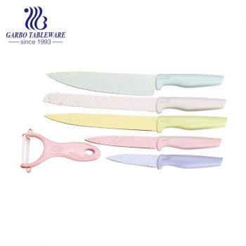 Uso en la cocina Paja de trigo Estilo moderno Venta caliente Calidad superior Cuchillo Pelador Listo Stock limitado 6PCS Juego de cuchillos de cocina con mango de paja de trigo