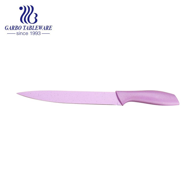 لون مربع حزمة مخصصة شعار آلة سكين الشيف ضغطت بخاخ اللون 6 قطعة مجموعة مقشرة سكين المطبخ مع مقبض PP ملون