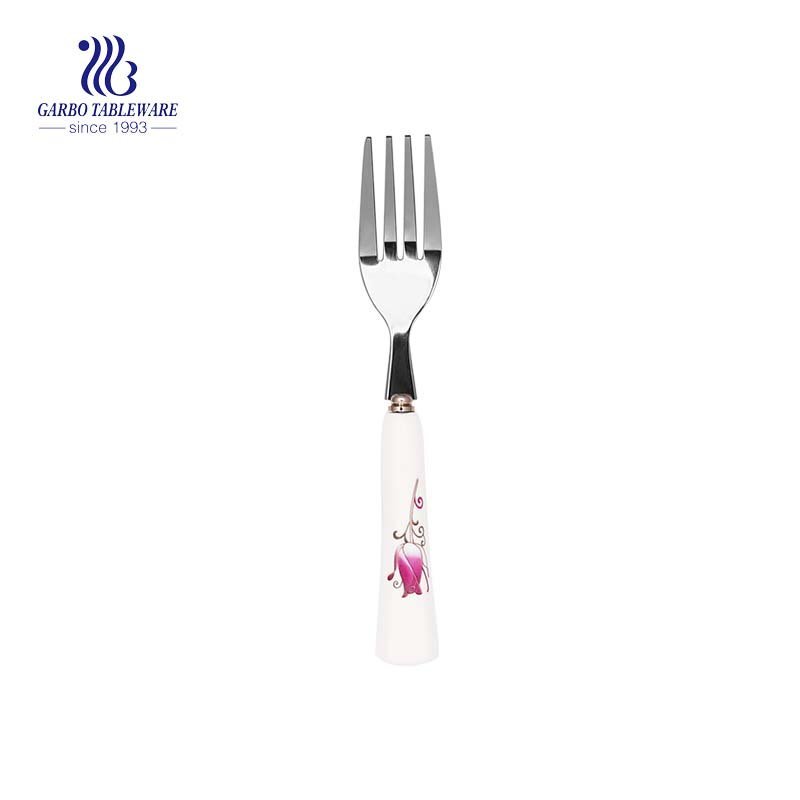 Silverware cutlery 140mm length high polished cake dinner dessert fork with ceramic handle for sale