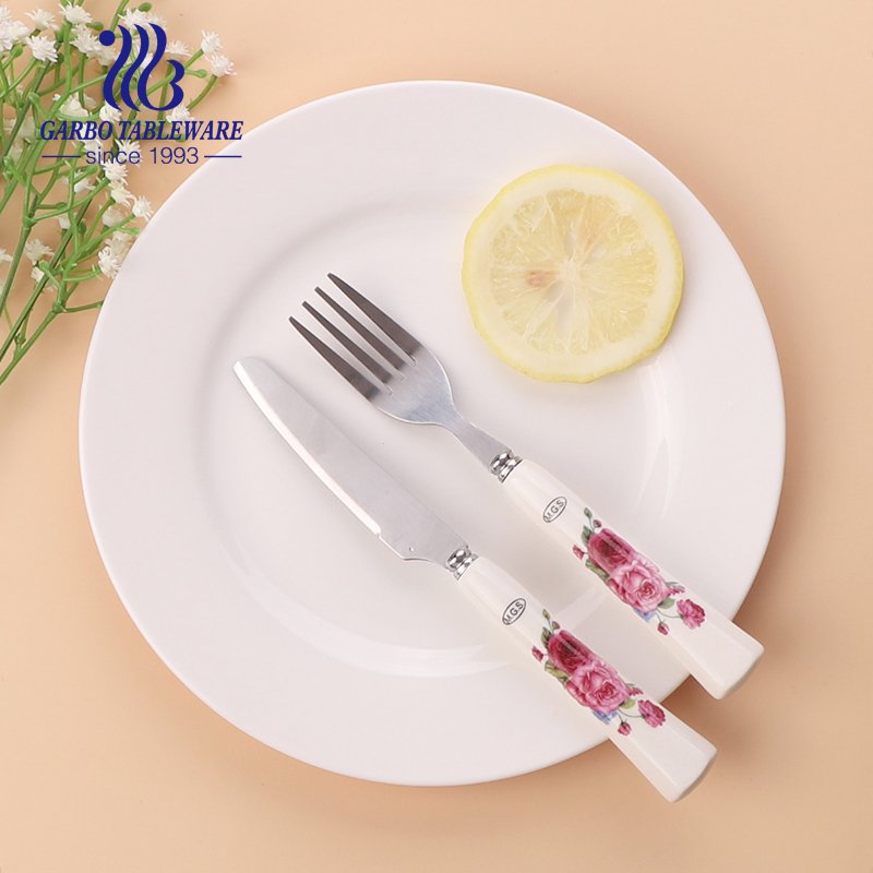 2 PCS Outdoor stainless steel cutlery set ceramic include knife/Fork mirror polished