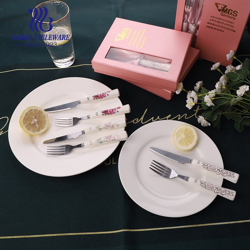 2 PCS Outdoor stainless steel cutlery set ceramic include knife/Fork mirror polished