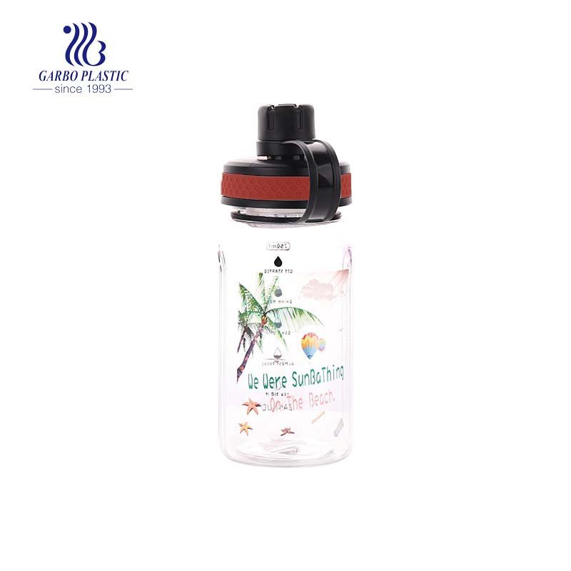 480ml children cute plastic water drinking outside bottle with mushroom shape silicone lid and portable strip