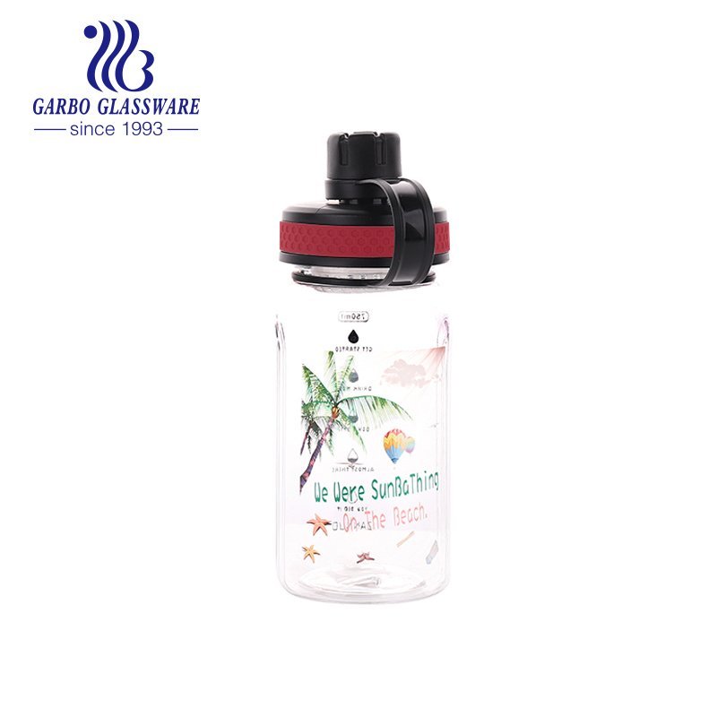 Proveedor de botellas de agua de acrílico transparente sin BPA de 750 ml tapa de plástico portátil con patrón personalizado para uso en exteriores