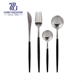 Mirror polished portugal 16pcs a set matte silverware set black stainless steel flatware