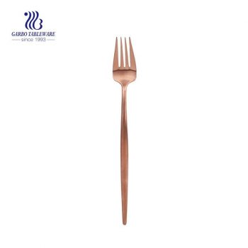 Tenedor de ensalada de acero inoxidable chapado en oro rosa al por mayor con cubiertos de espejo pulido espejo de 8.8 pulgadas de mango largo
