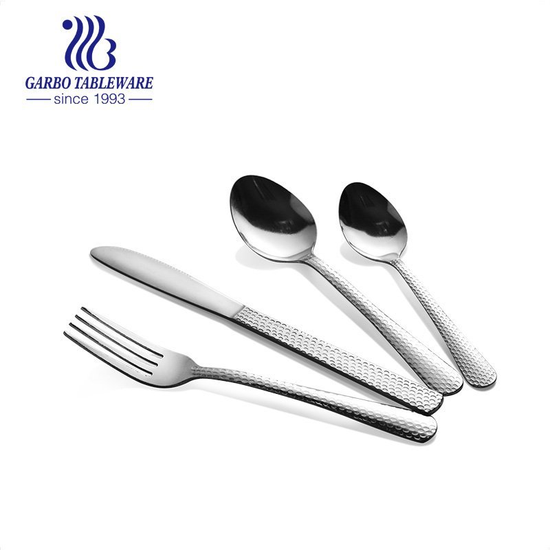 Premium heavy sturdy 18/10 stainless steel metal set with mirror polished dinnerware service for 4