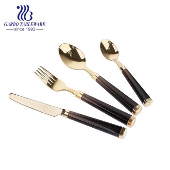 Durable High Quality Titanium Gold 4pcs Metal Cutlery Set with Elegant Square Handle