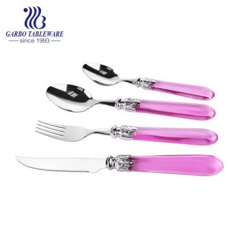 Garbo New Arrival 18/0 Stainless Steel Flatware Set With Round Edge Pink Plastic Handle