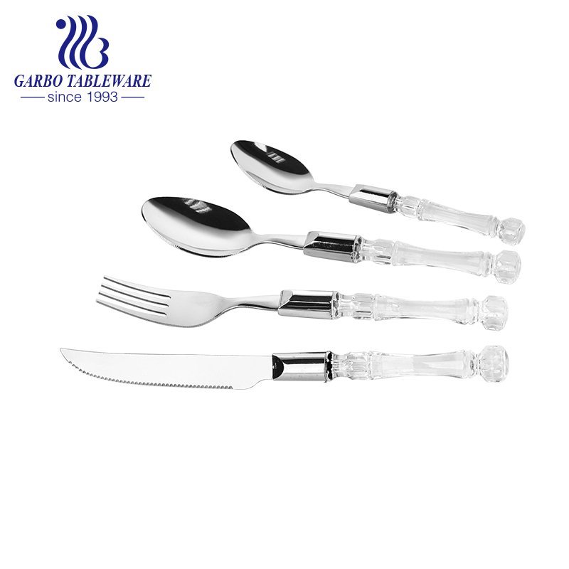 Durable High Quality Titanium Gold 4pcs Metal Cutlery Set with Elegant Square Handle