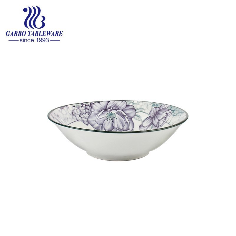 Wholesale 7 inch underglazed cereal noodle bowl with flower decal for home