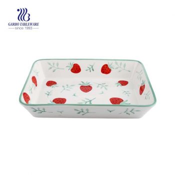 11.5” Heat-Resistant Rectangle Strawberry Printing Porcelain Baking Tray Porcelain Bakeware