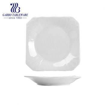 Modern style wholesale cheap white plain tableware for hotel restaurant 9.5inch square porcelain dinner plate dish