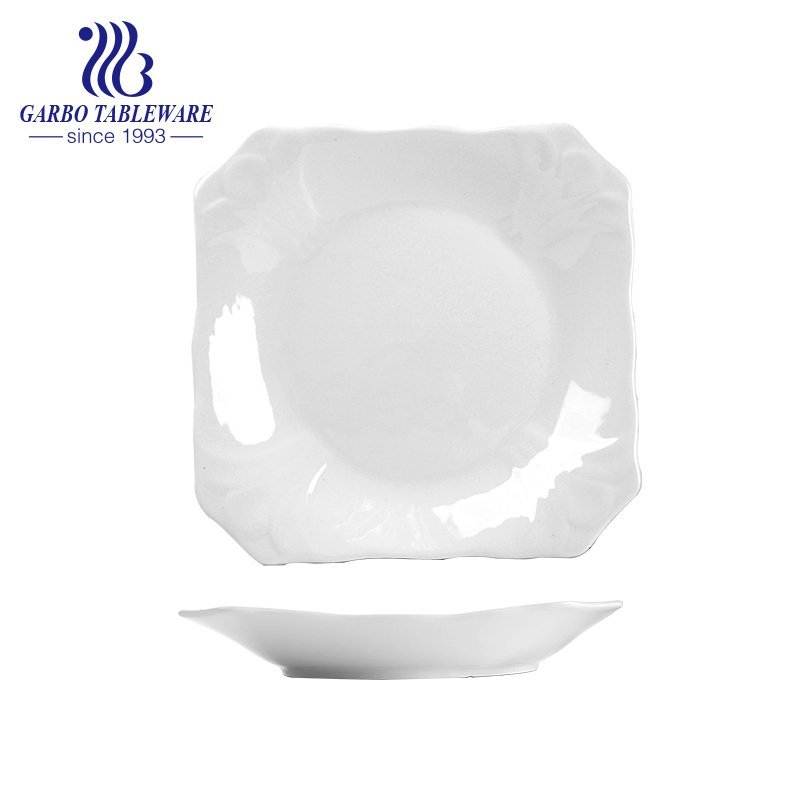 Modern style wholesale cheap white plain tableware for hotel restaurant 9.5inch square porcelain dinner plate dish