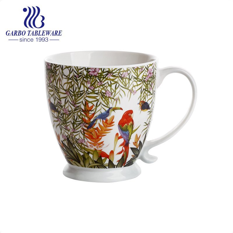 High end gold printed pink coffee mug office drinking cup with classic design bone china ceramic mug